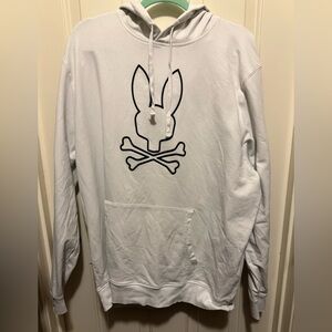 Men’s white Psycho Bunny Hoodie. Size XXL , black bunny outline appliqué. EUC